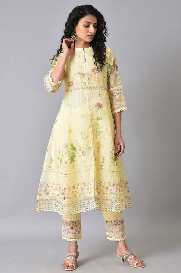 Light Yellow Printed Kota kurta Set
