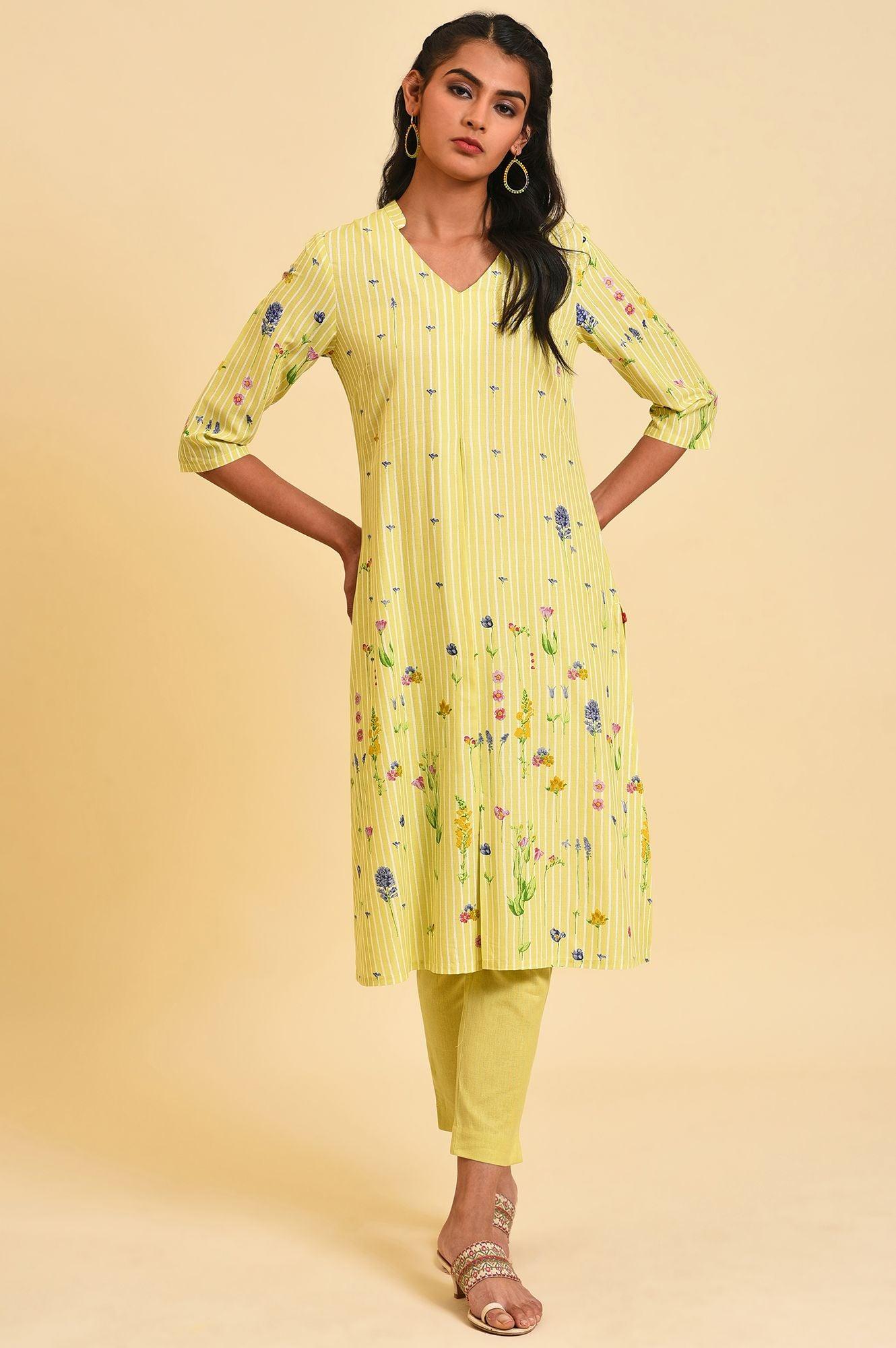 Green Floral Print Summer kurta Set - wforwoman
