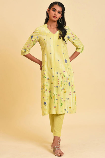 Green Floral Print Summer kurta Set - wforwoman