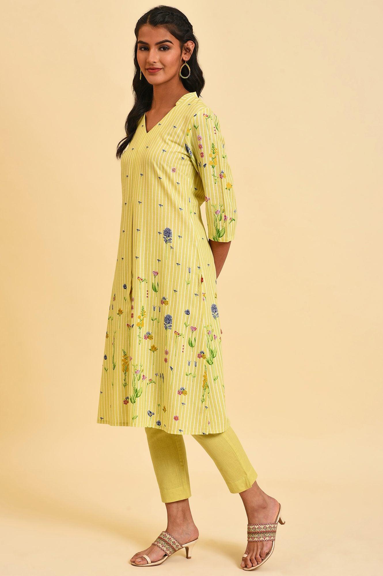 Green Floral Print Summer kurta Set - wforwoman