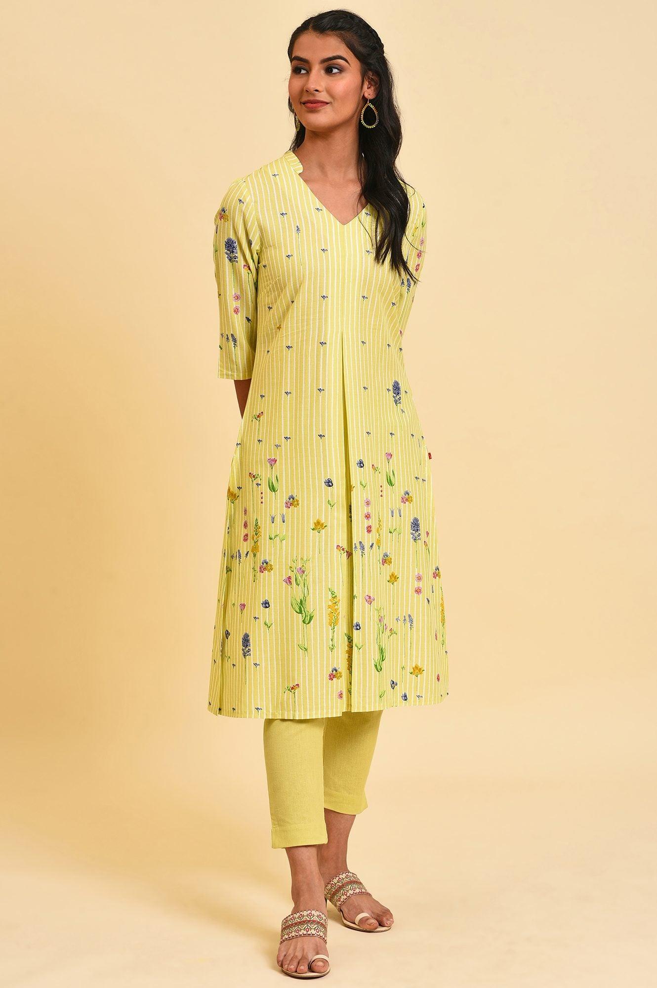 Green Floral Print Summer kurta Set - wforwoman