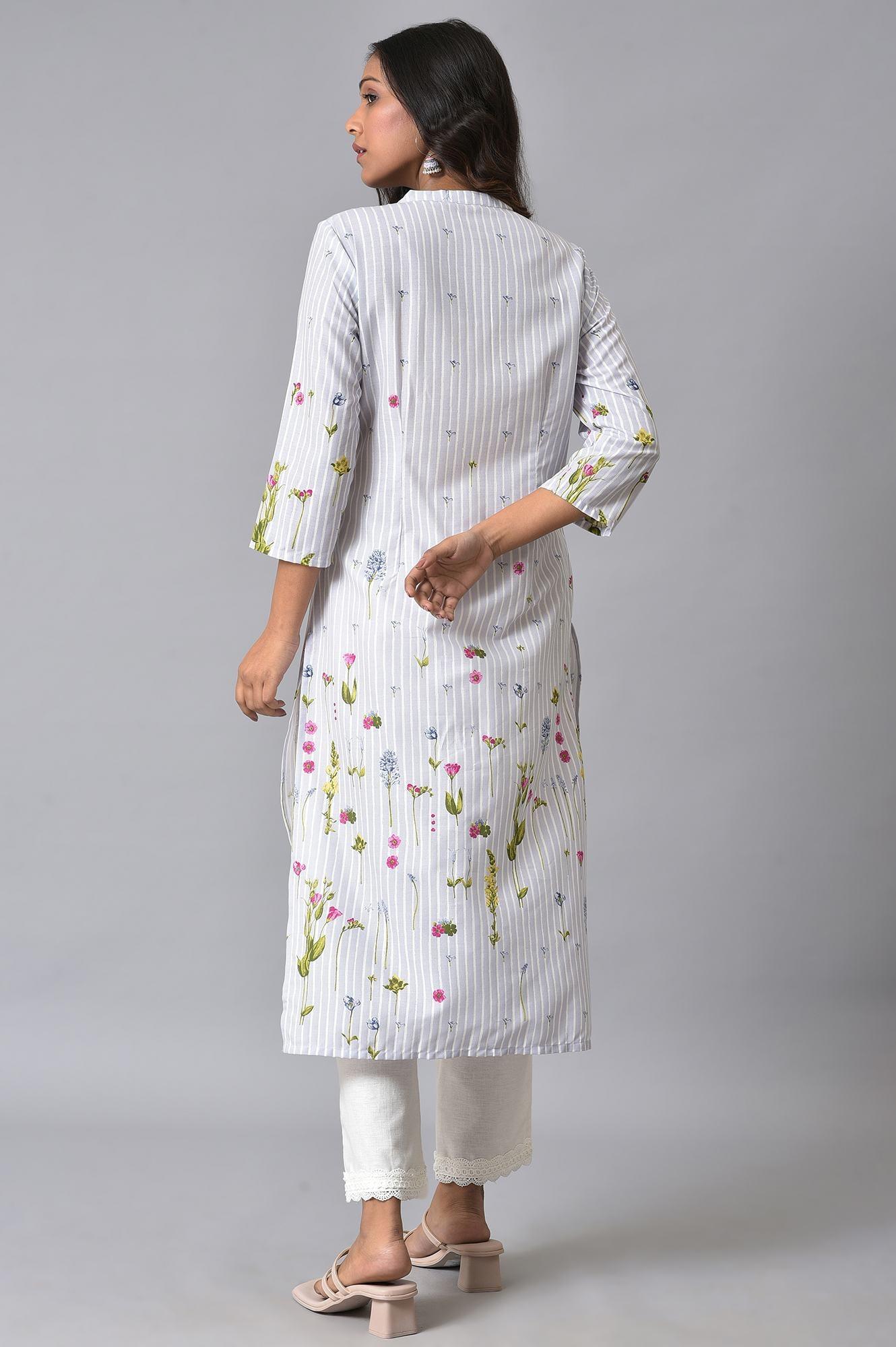 Light Blue Floral Printer Summer kurta Set - wforwoman