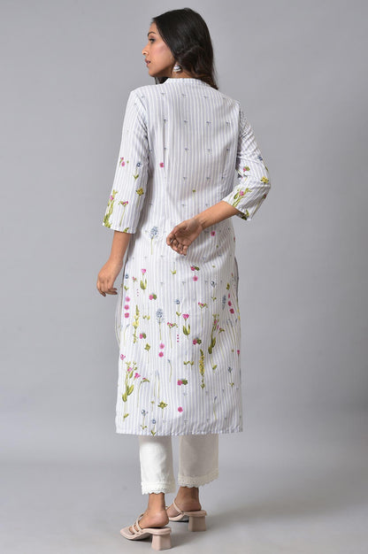 Light Blue Floral Printer Summer kurta Set - wforwoman