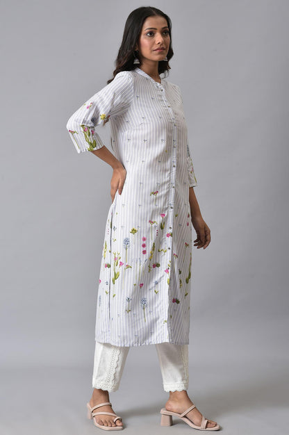 Light Blue Floral Printer Summer kurta Set - wforwoman