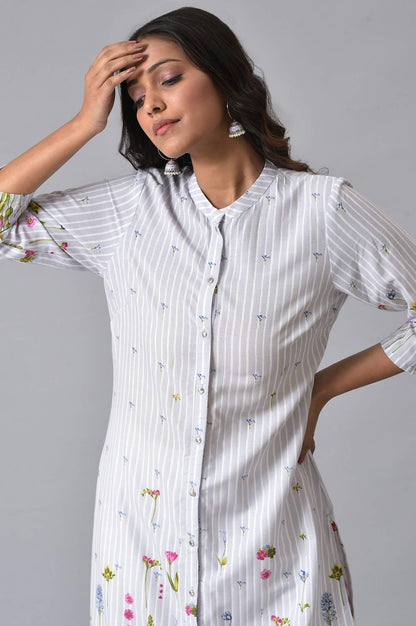 Light Blue Floral Printer Summer kurta Set - wforwoman