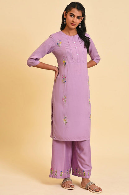 Ligh Purple Embroidered kurta Set - wforwoman