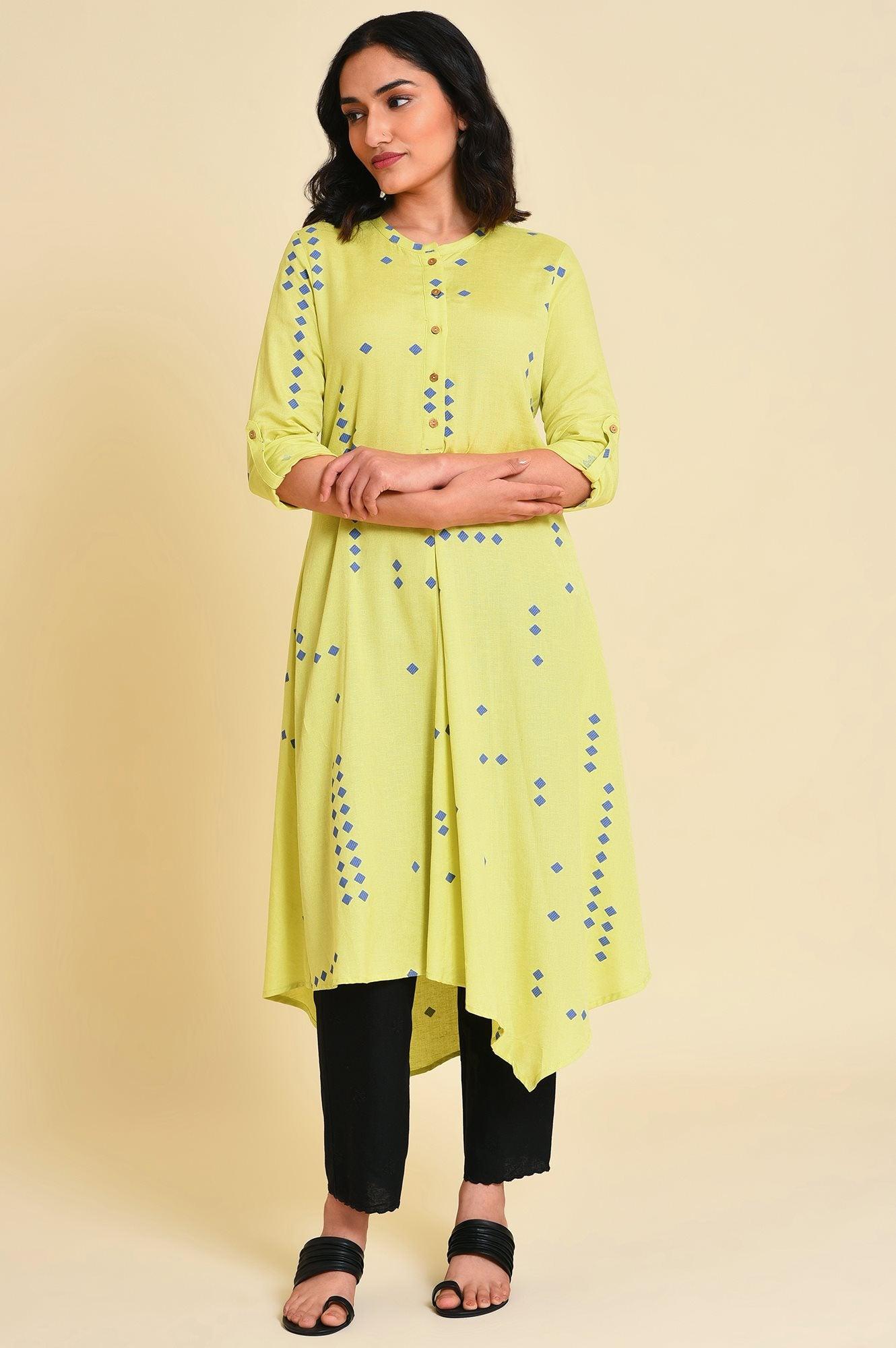 Green Asymmetrical kurta Set - wforwoman