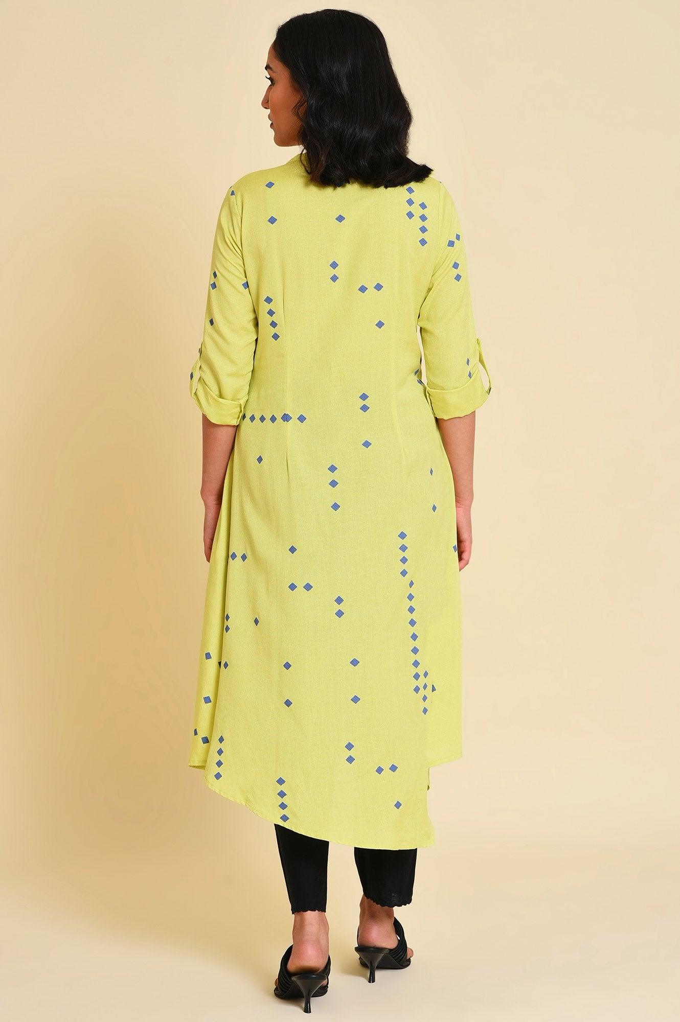 Green Asymmetrical kurta Set - wforwoman