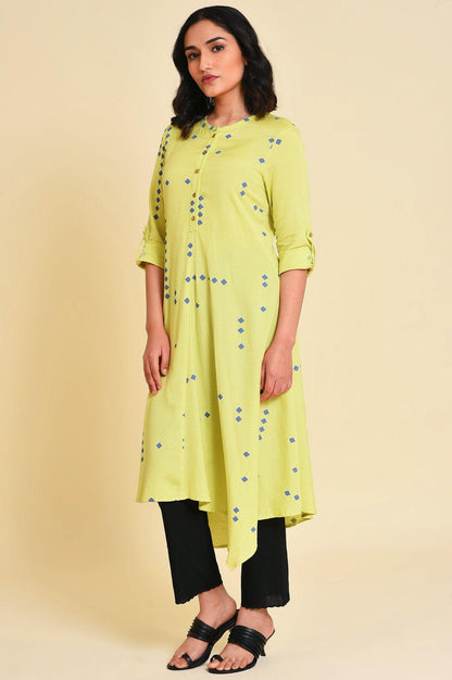 Green Asymmetrical kurta Set - wforwoman