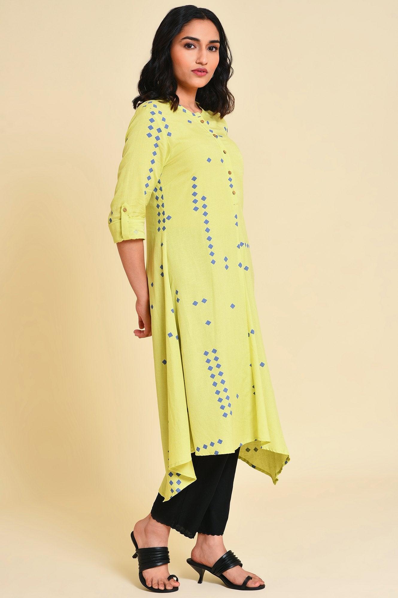 Green Asymmetrical kurta Set - wforwoman