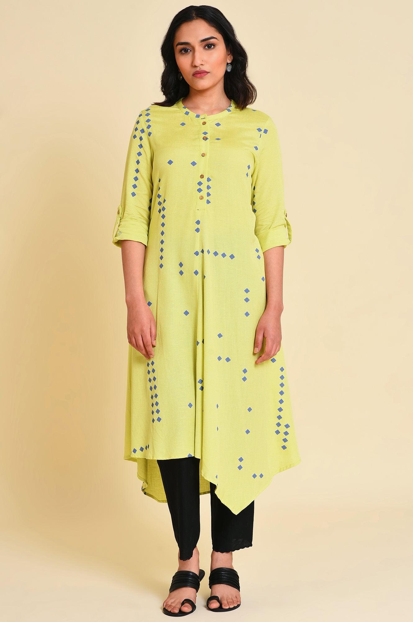 Green Asymmetrical kurta Set - wforwoman