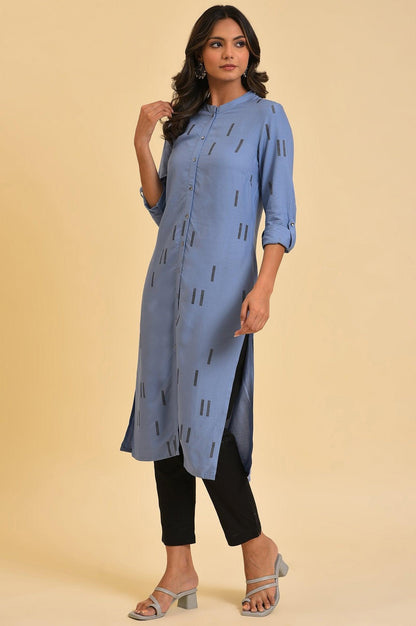 Blue Geometric Print Shirt kurta &amp; Pants Set - wforwoman