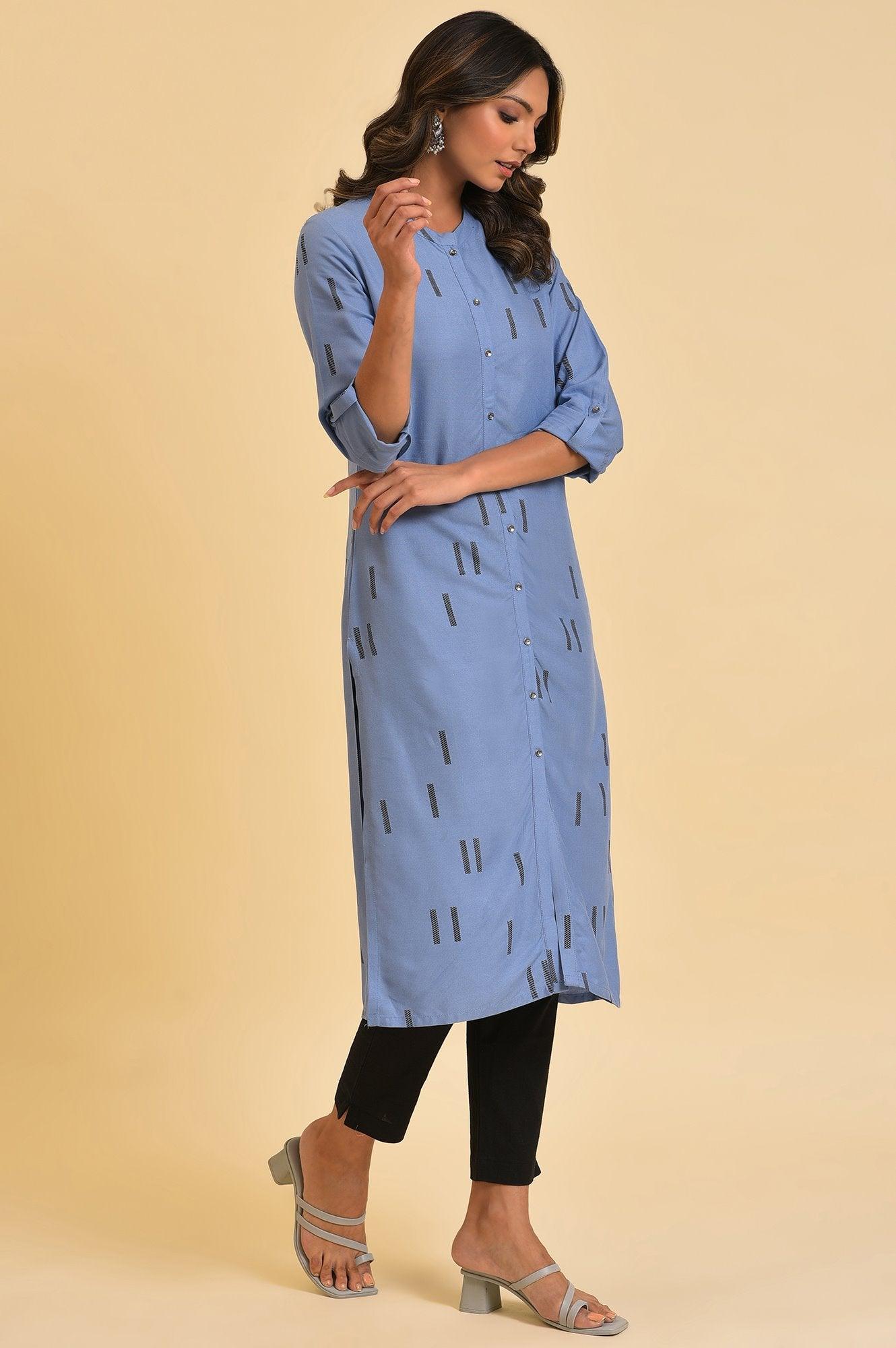 Blue Geometric Print Shirt kurta &amp; Pants Set - wforwoman