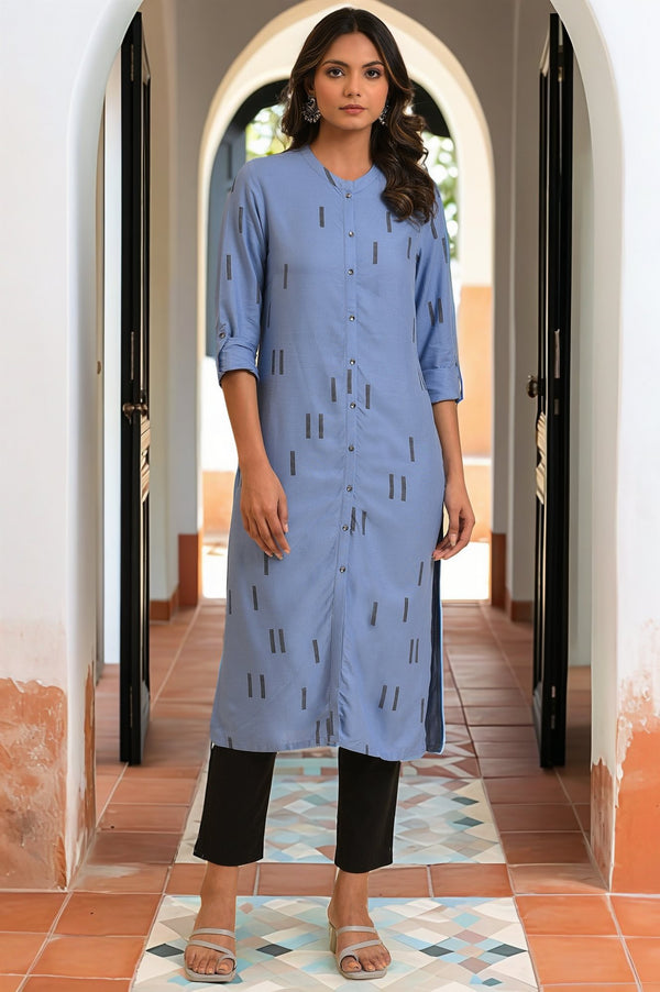 Blue Geometric Print Shirt kurta & Pants Set