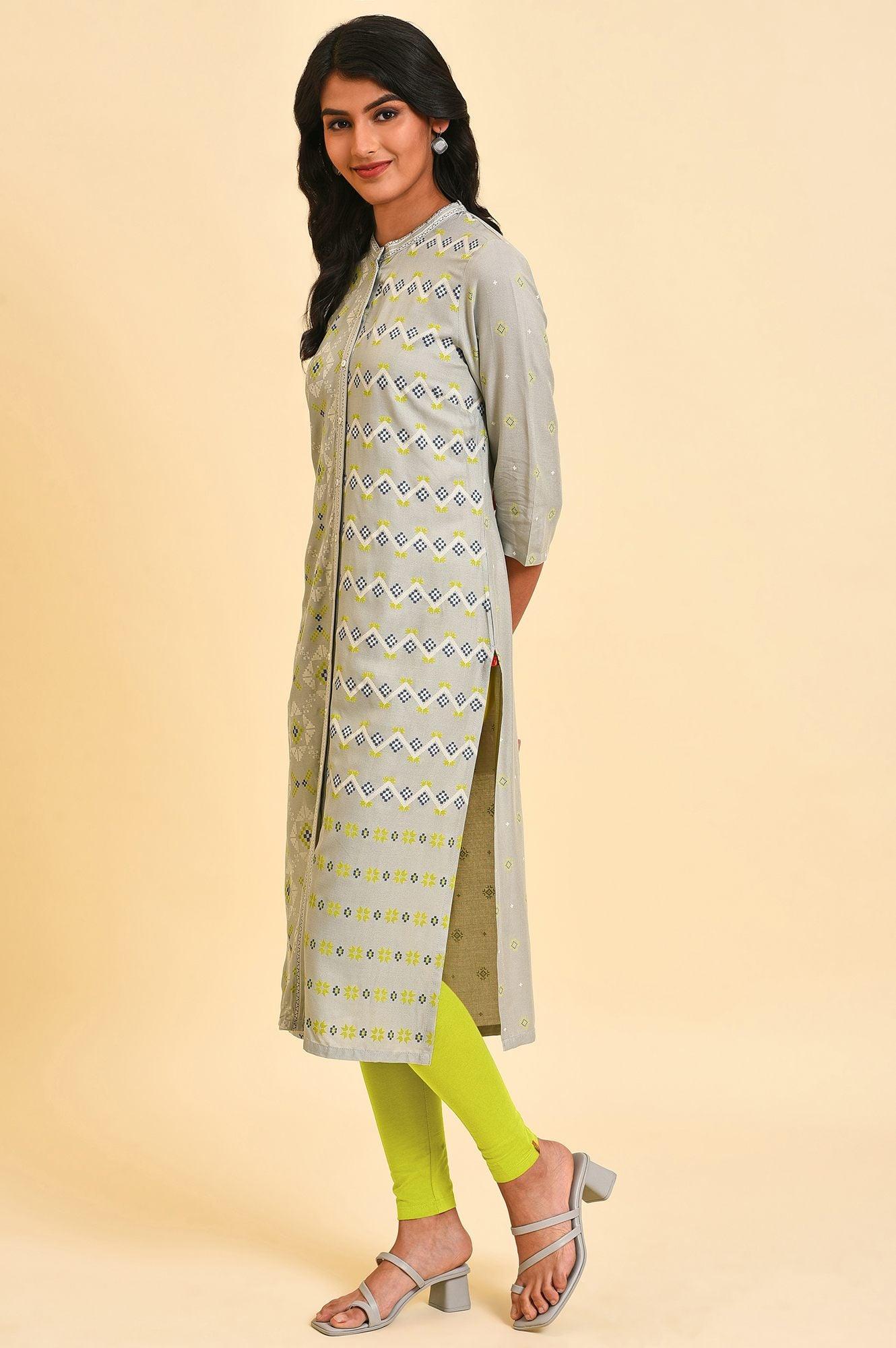 Grey Geometric Print kurta Set - wforwoman