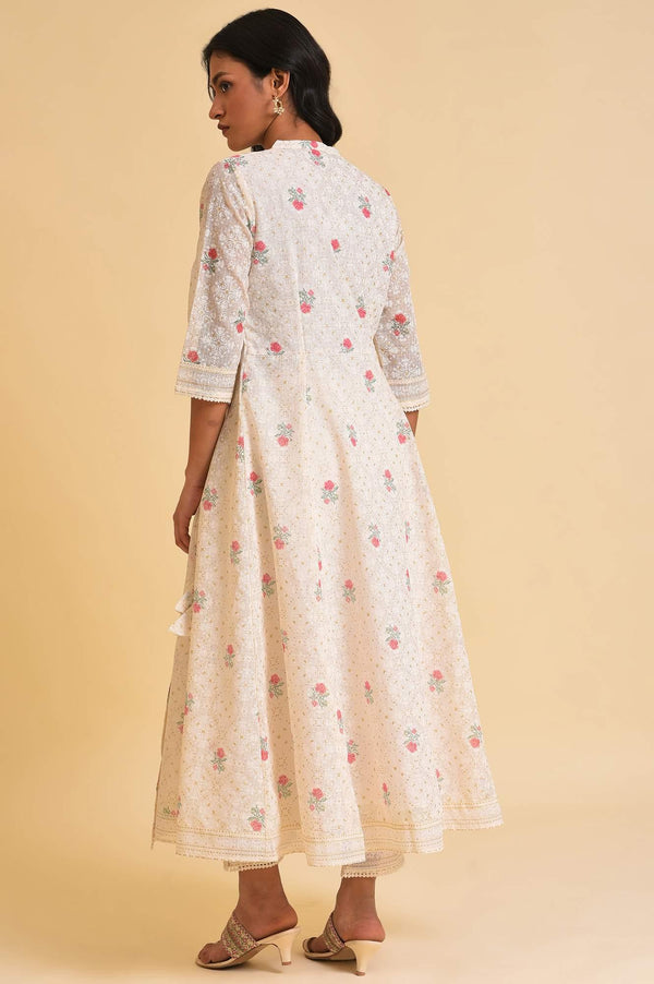 Plus Size Ecru Glitter Printed Angrakha kurta & Pants Set