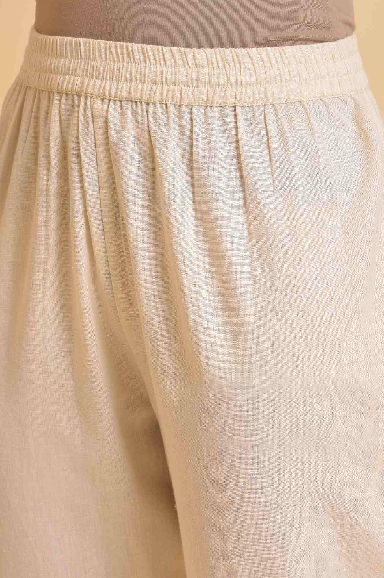 Ecru Glitter Printed Angrakha kurta &amp; Pants Set - wforwoman