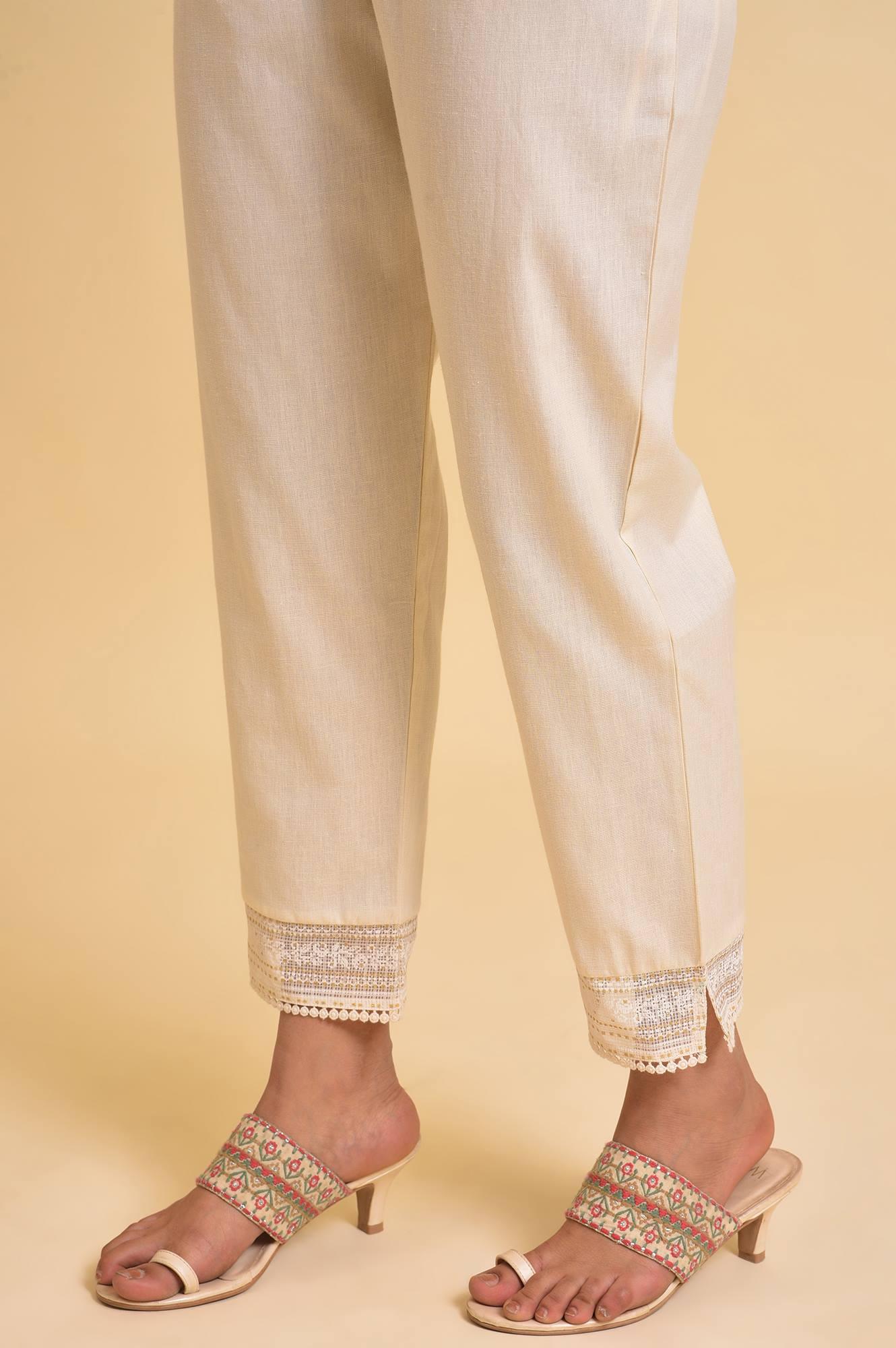 Ecru Glitter Printed Angrakha kurta &amp; Pants Set - wforwoman