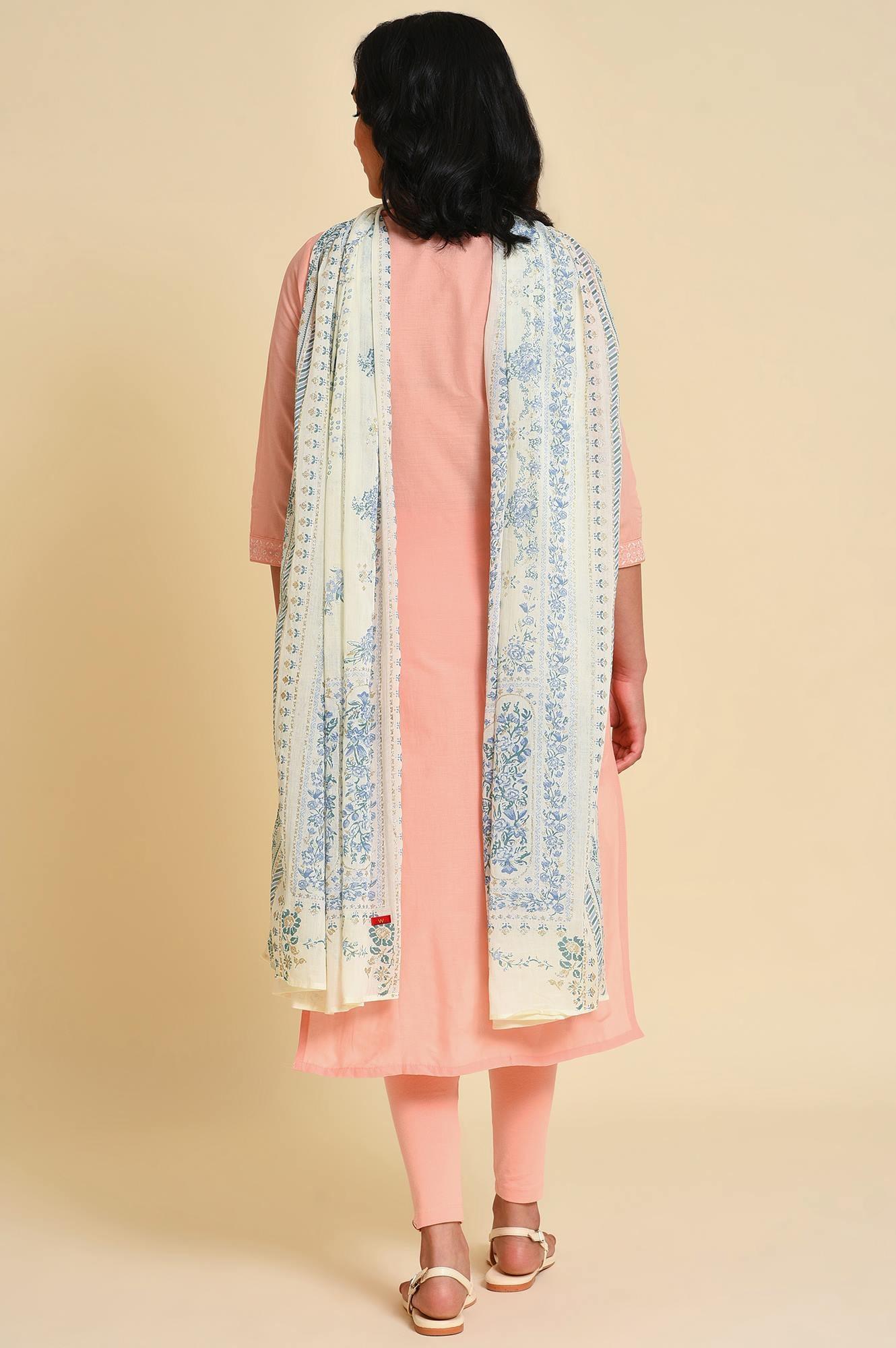 Peach Glitter Printed kurta Set - wforwoman