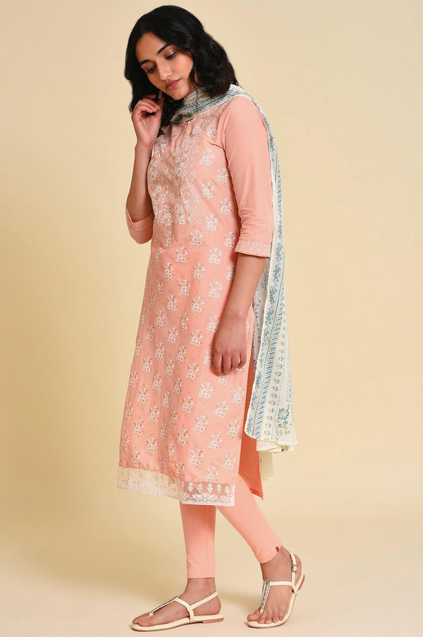 Peach Glitter Printed kurta Set