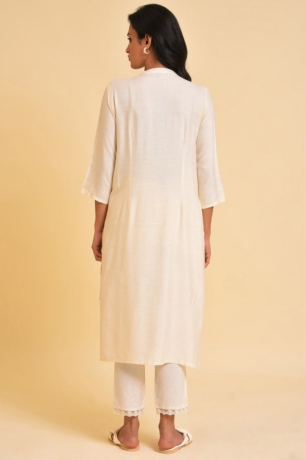 Ecru Embroidered kurta & Pants Set