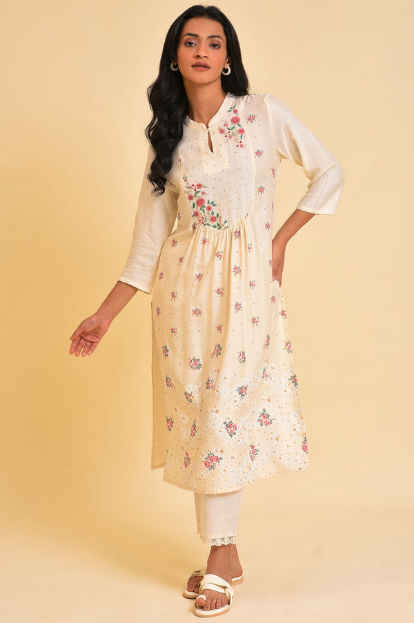 Ecru Embroidered kurta & Pants Set