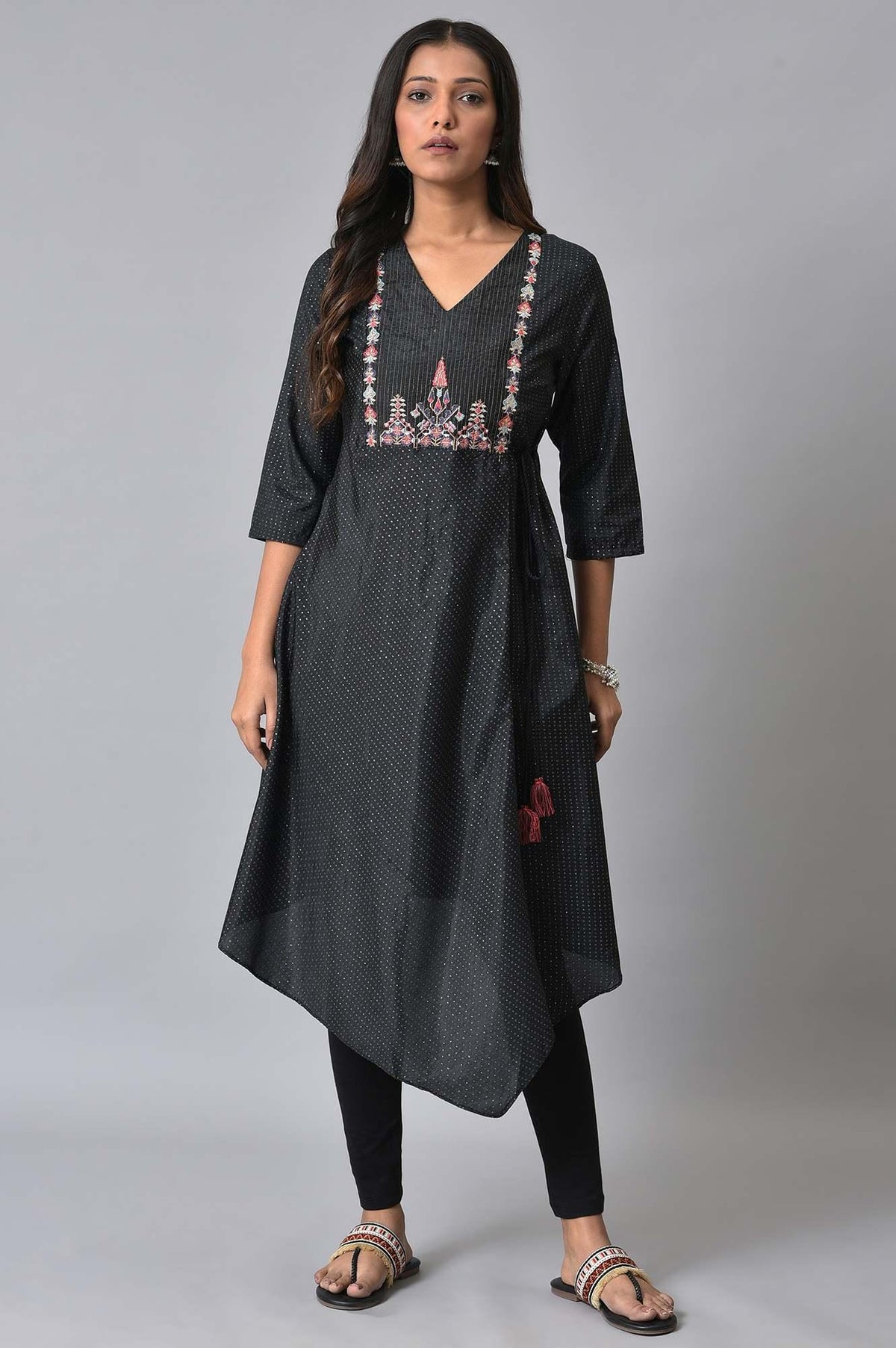 Plus Size Black Asymmetric Mock Layer Festive kurta - 20