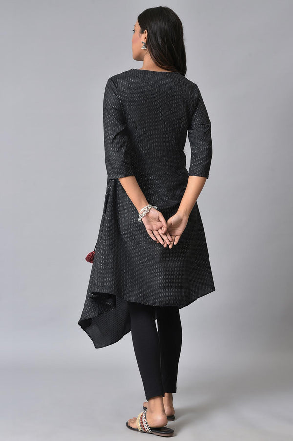Plus Size Black Asymmetric Mock Layer Festive kurta