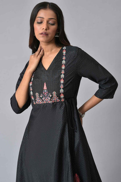 Plus Size Black Asymmetric Mock Layer Festive kurta - wforwoman