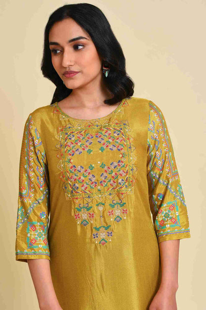 Mustard Embroidered kurta Set - wforwoman