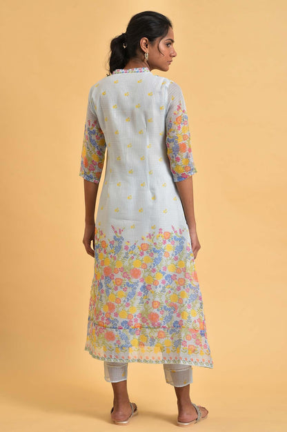 Light Blue Printed Kota kurta Set - wforwoman