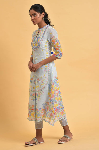 Light Blue Printed Kota kurta Set - wforwoman