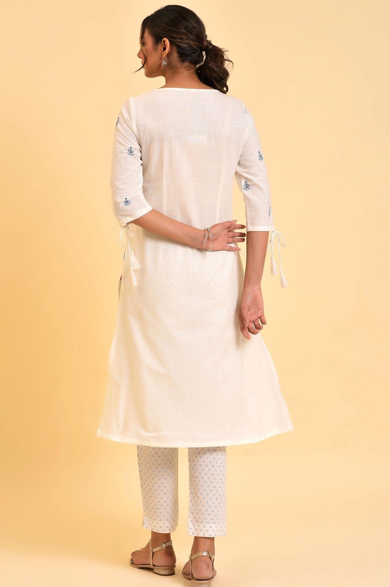 Ecru Floral Printed kurta &amp; Pants Set - wforwoman