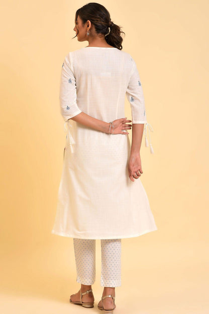 Ecru Floral Printed kurta &amp; Pants Set - wforwoman