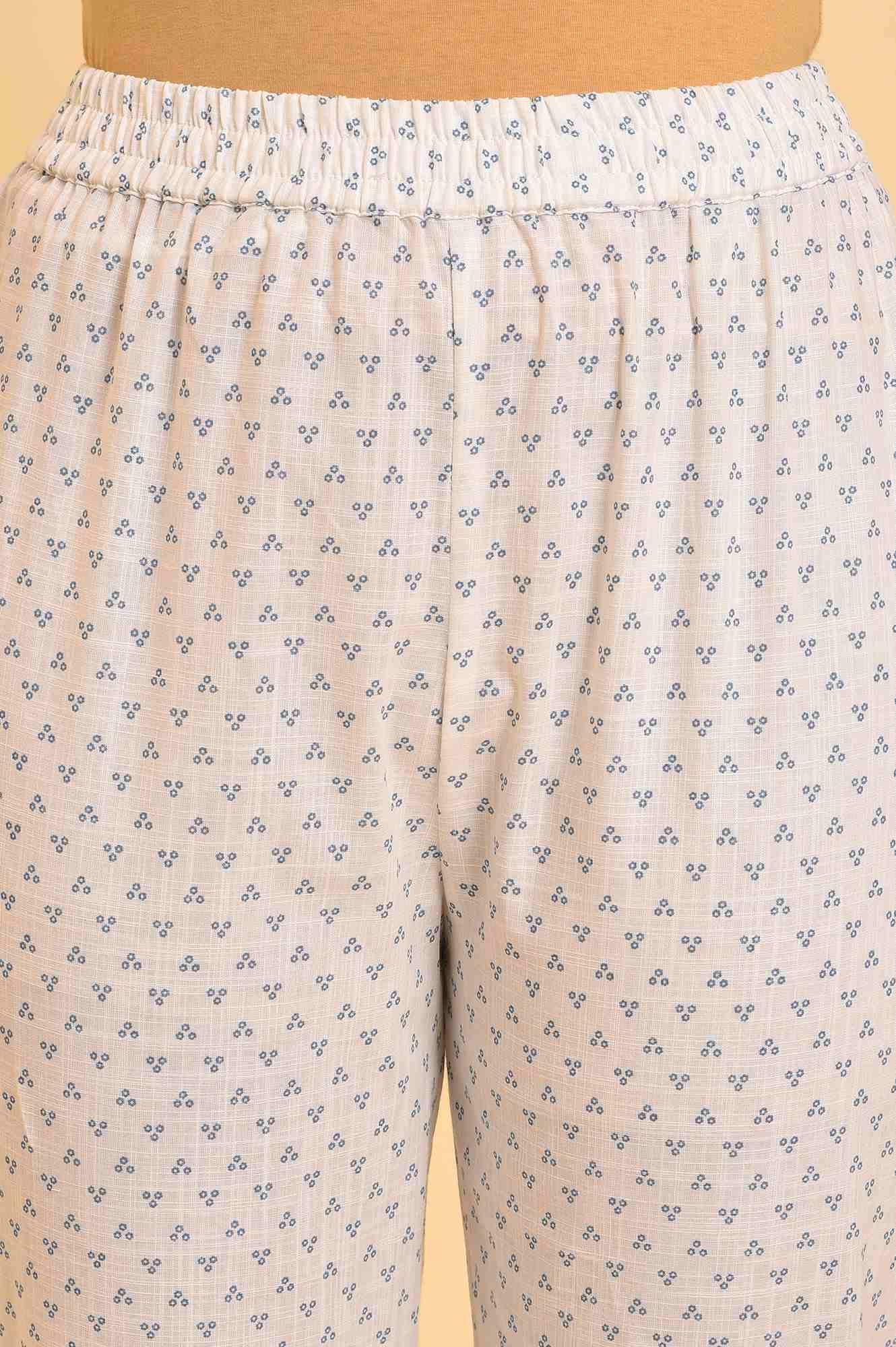 Ecru Floral Printed kurta &amp; Pants Set - wforwoman