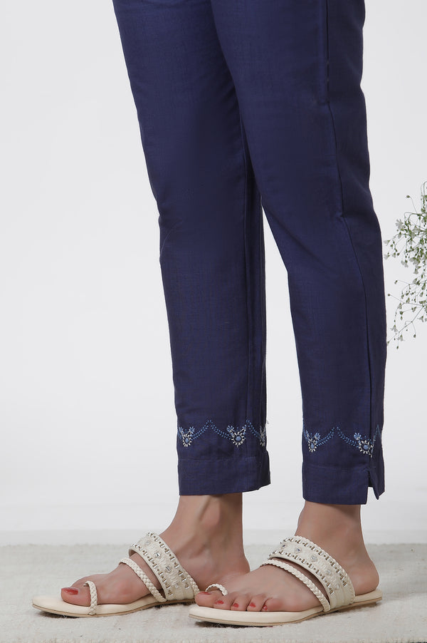 Blue Printed Cotton Kurta, Pants And Dupatta Set