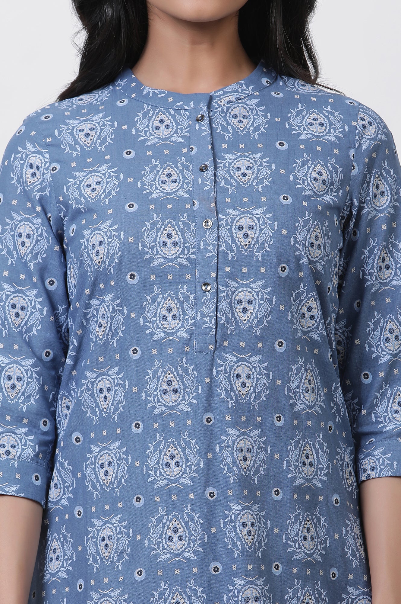 Blue Printed Casual Kurta And Slim Pants Set