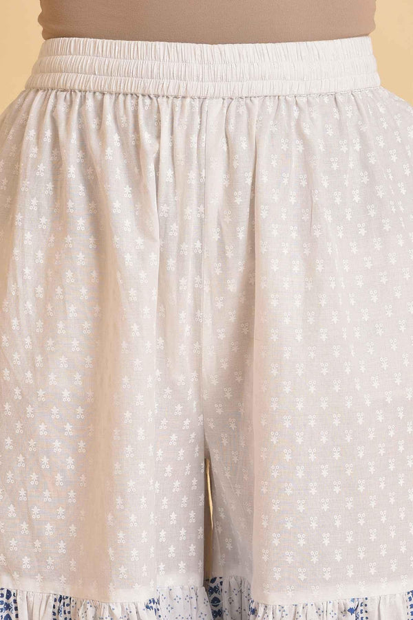 White Printed A-Line Short kurta, Sharara & Dupatta Set