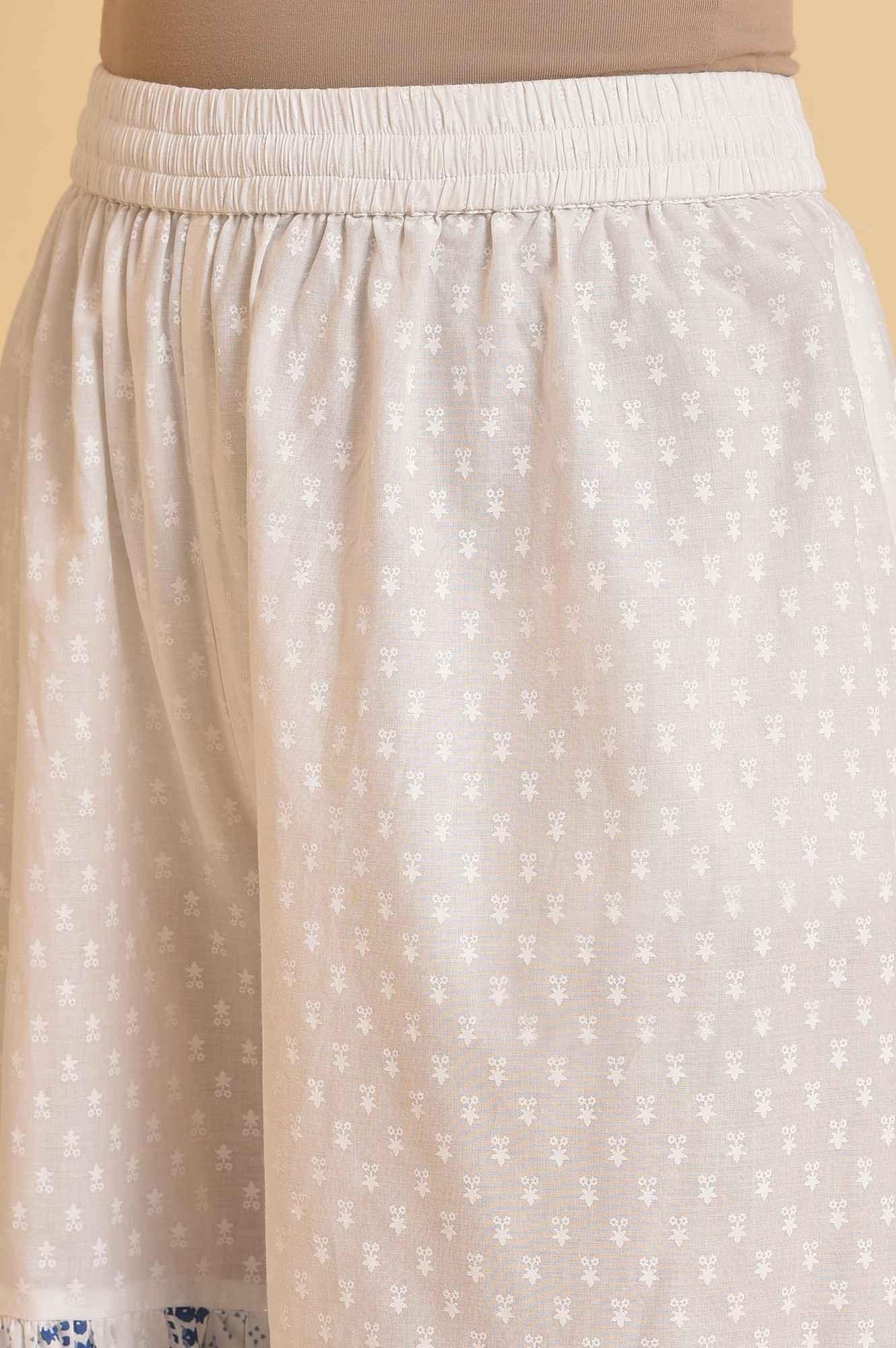 White Printed A-Line Short kurta, Sharara &amp; Dupatta Set - wforwoman