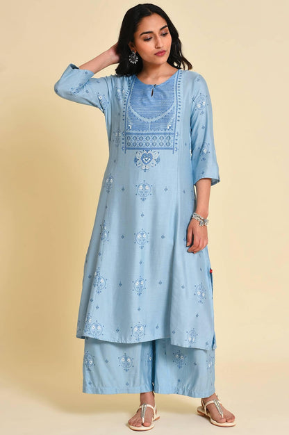 Blue Printed kurta Co-Ord Set - wforwoman