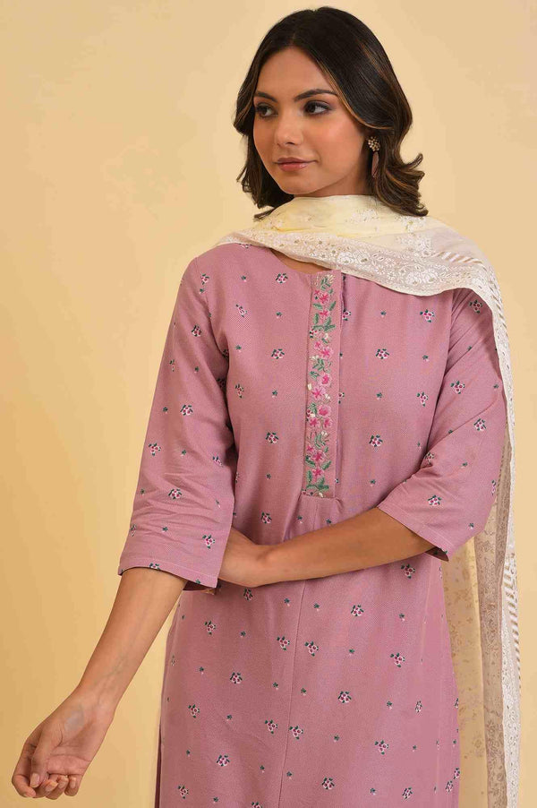 Light Purple Printed kurta, Tights & Dupatta Set