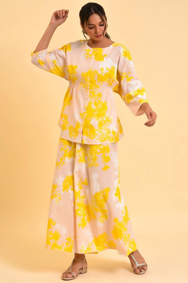 Pink Floral Printed Top & Flared Pants Co-Ord Set