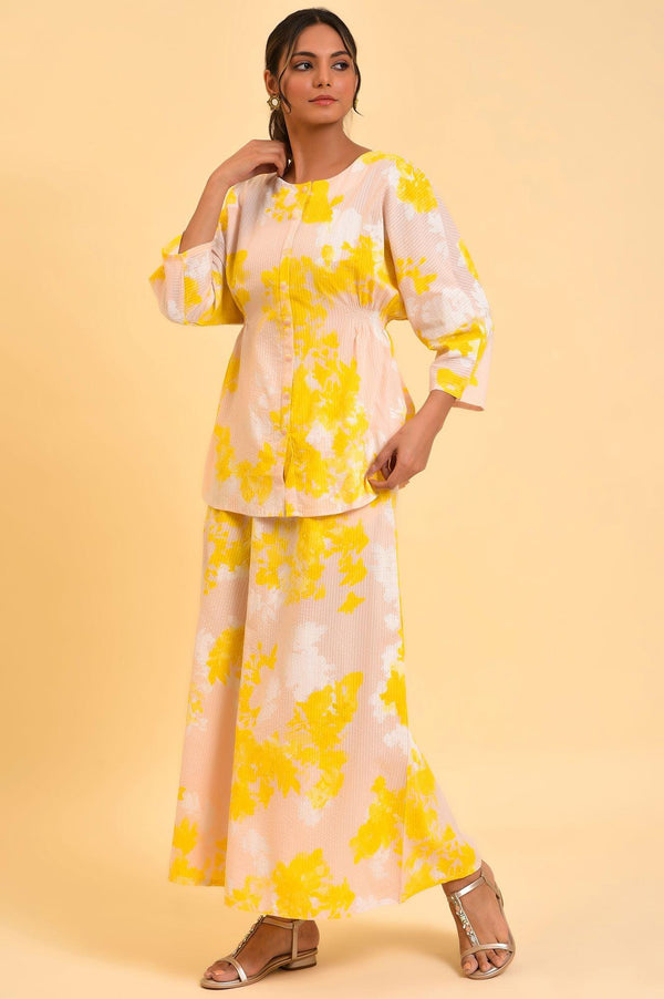 Pink Floral Printed Top & Flared Pants Co-Ord Set