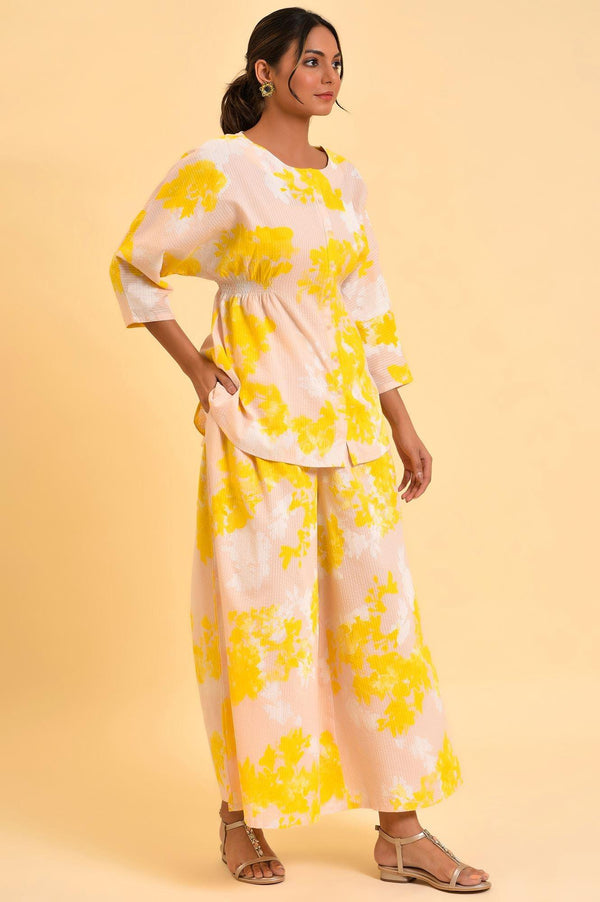 Pink Floral Printed Top & Flared Pants Co-Ord Set