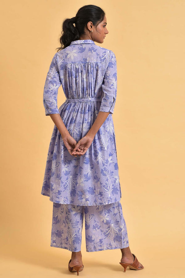 Plus Size Blue Floral Printed Women Co-Ord Set