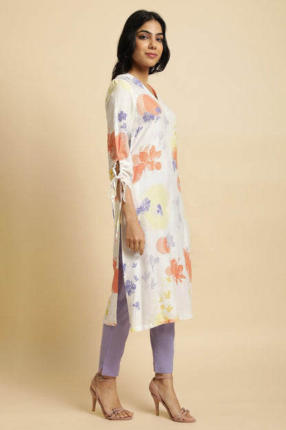 Ecru Floral Printed kurta Set - wforwoman