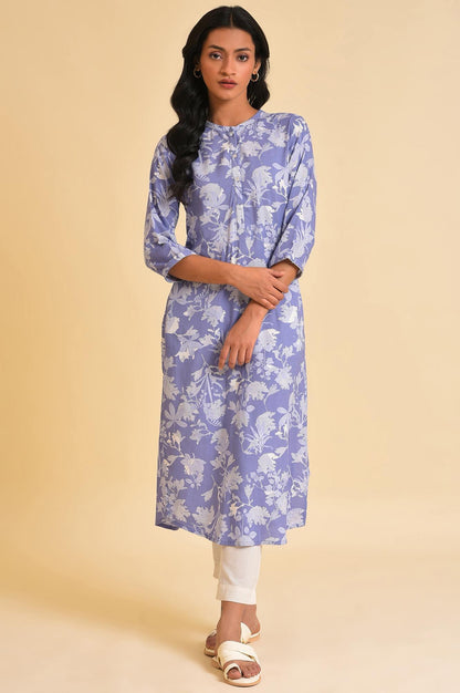 Blue Floral Printed kurta &amp; Pants Set - wforwoman