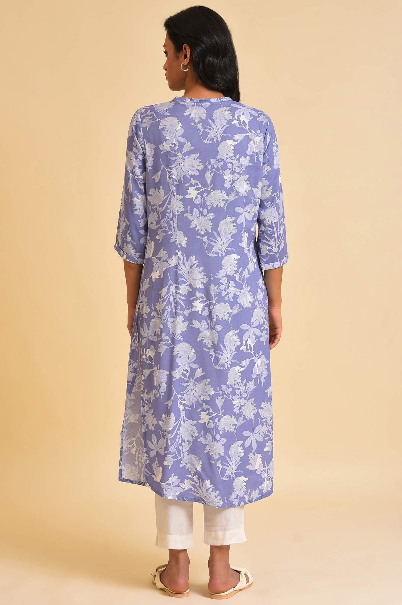 Blue Floral Printed kurta &amp; Pants Set - wforwoman