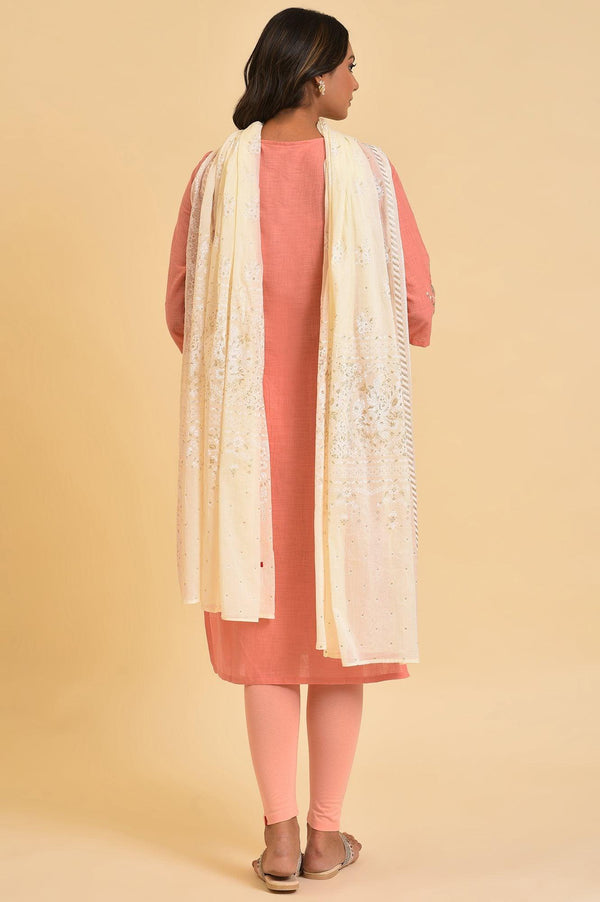 Peach Glitter Printed kurta, Tights & Dupatta Set