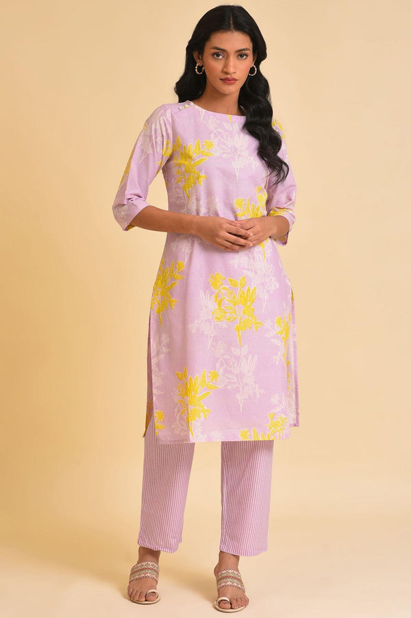 Light Purple Floral Print kurta & Pants Set